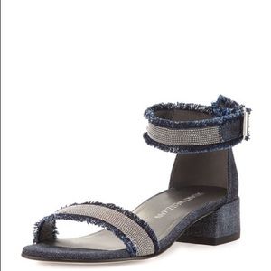 Stuart Weitzman Nudistchains Denim Ankle-Wrap Sandals
